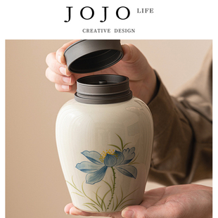 PD.fight.草木灰蓝荷花茶叶罐密封罐存茶罐防潮 县石 JOJO