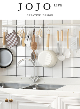 JOJO'S L. PD.employ.厨房白色挂钩置物架不锈钢免打孔 | 雇用