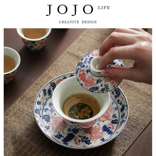 紫泉涧陶瓷盖碗茶杯壶承