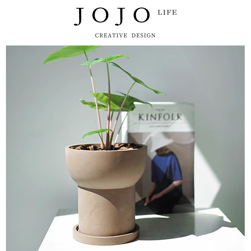 JOJO'S L. PD.Listen.简约水泥花盆创意个性盆器带托盘 | 静听