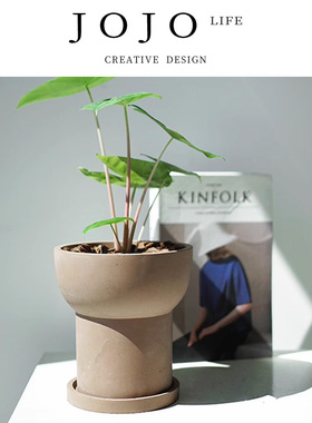 JOJO'S L. PD.Listen.简约水泥花盆创意个性盆器带托盘 | 静听