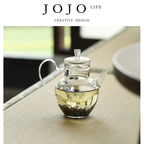 紫泉涧松鹤玻璃茶壶耐高温泡茶