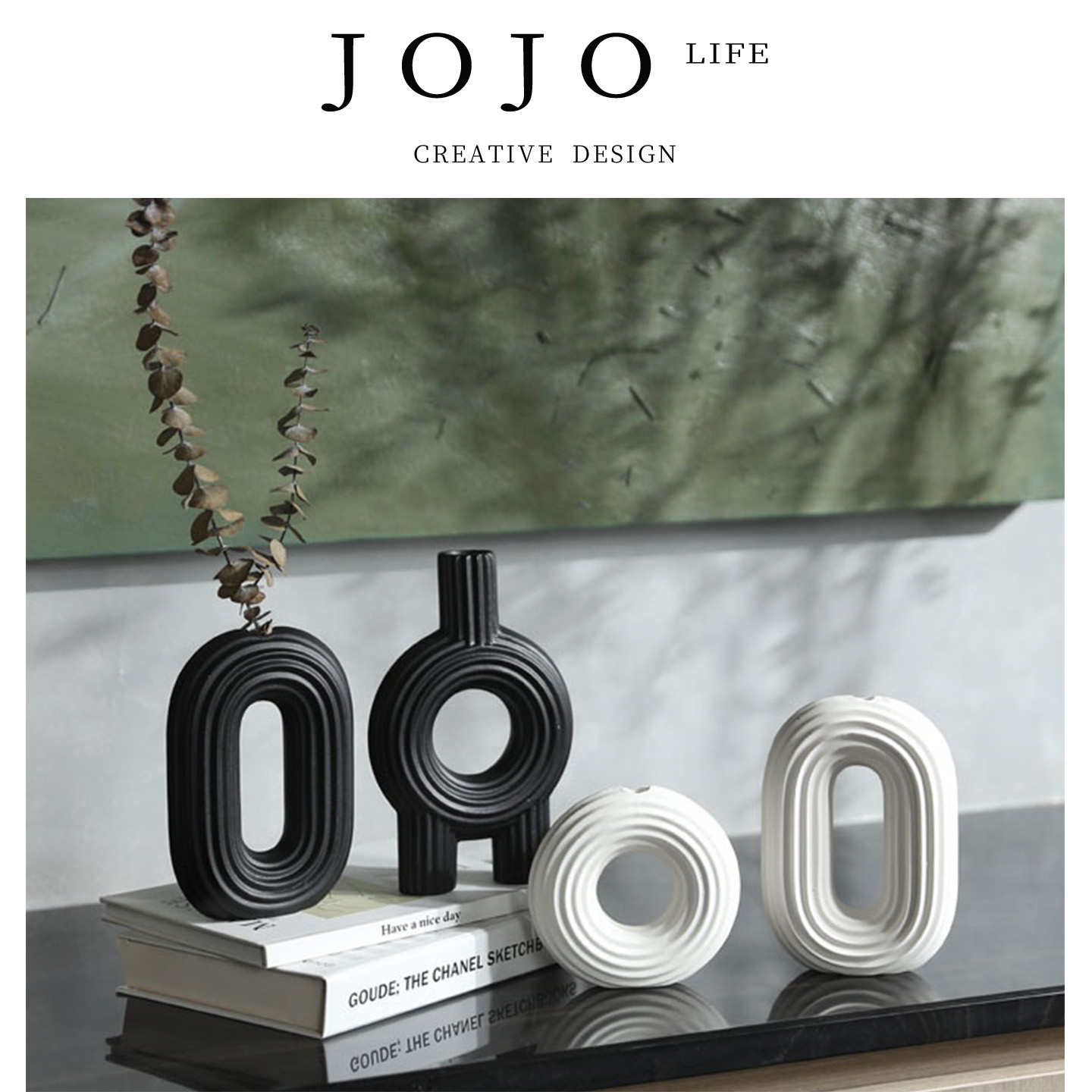 JOJO'SLIFEPD黑白色陶瓷花瓶