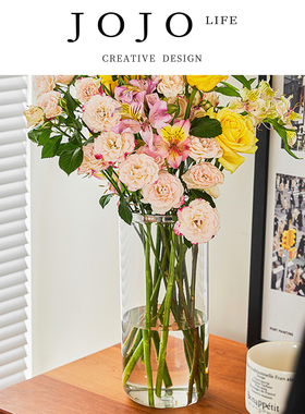 JOJO'S L. PD.pool.桌面花瓶摆件客厅插花带网格轻奢养花桶 |鼎渊