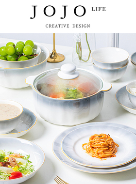 JOJO'S L. PD.city.渐变灰色描金边陶瓷餐具骨瓷陶瓷碗盘 | 邑揣