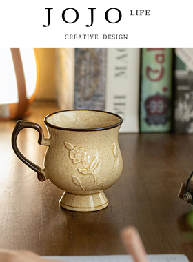 JOJO'S L. PD.brows.中古浮雕高脚马克杯法式陶瓷咖啡杯 | 雏耿