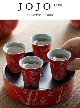 JOJO'S L. PD.Aspiration.珊瑚红竹影茶杯陶瓷家用主人杯 | 趣志