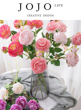 JOJO'S L. PD.public.3头西洋牡丹仿真花植物花墙玫瑰花 | 公共