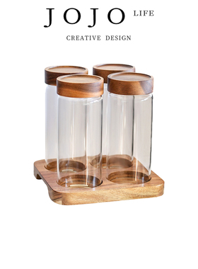 JOJO'S L. PD.scattered.储物罐相思木玻璃套装杂粮分格 | 将散