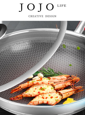 JOJO'S L. PD.blue.316不锈钢不粘锅带盖蜂窝炒锅电磁炉 | 蓝获