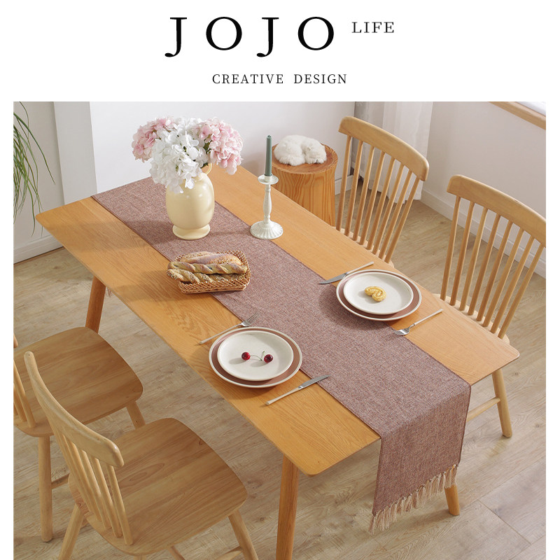 JOJO'S L. PD.grackle.单层纯色手工仿棉麻流苏桌旗家居 | 鹩哥
