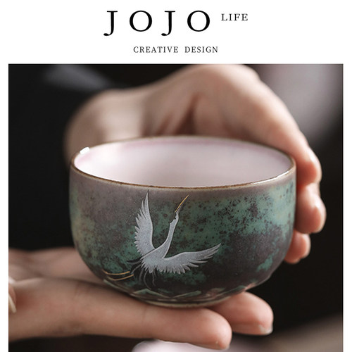 紫泉涧仙鹤茶杯手工粗陶窑品茗杯