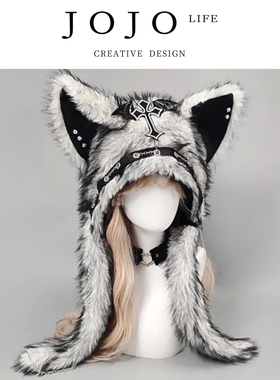 JOJO'S L. PD.afraid.暗黑系哥特风毛绒帽子猫耳帽摇滚保暖 |饥闲