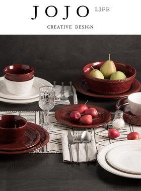 JOJO'S L. PD.algae.复古红白陶瓷餐具套装组合家用釉下彩 | 辞藻