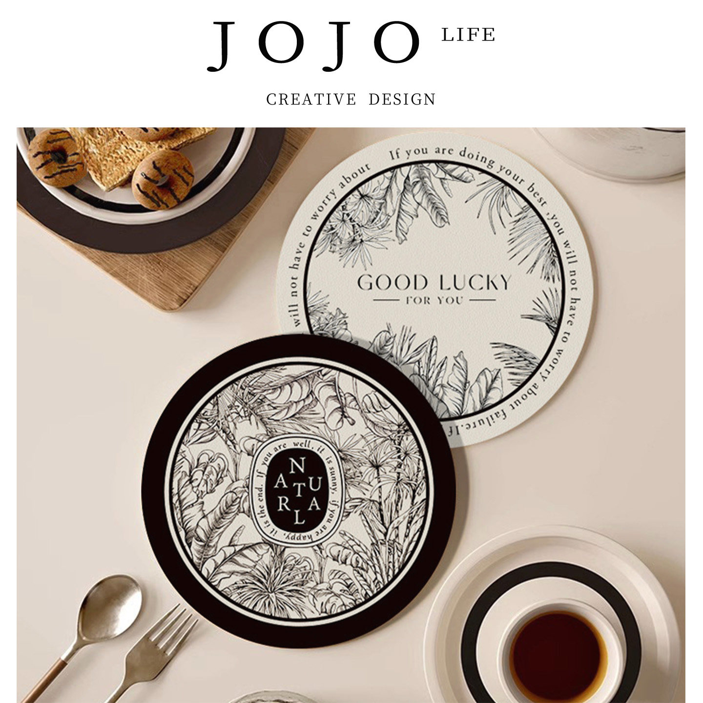 JOJO'S L. PD.use.黑白复古皮革防水杯垫硅藻泥隔热餐垫 |  用唁,居家布艺,餐垫,淘宝优惠券,粉丝福利购,淘宝优惠卷