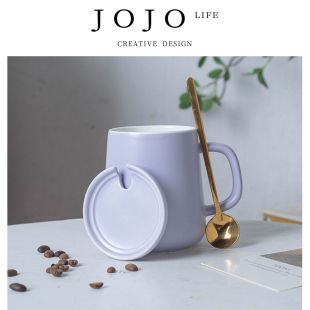 PD.large.北欧陶瓷ns风马克杯创意带盖带勺水杯 棋硕 JOJO