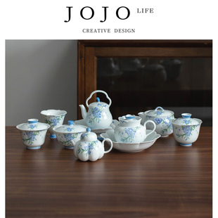 JOJO'S L. PD.紫泉涧.茶壶釉下彩手绘苍兰泡茶壶陶瓷功夫| 代劳