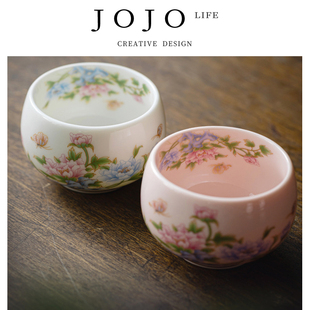 摧毁 JOJO PD.紫泉涧.羊脂玉瓷主人杯陶瓷茶杯牡丹罗汉杯