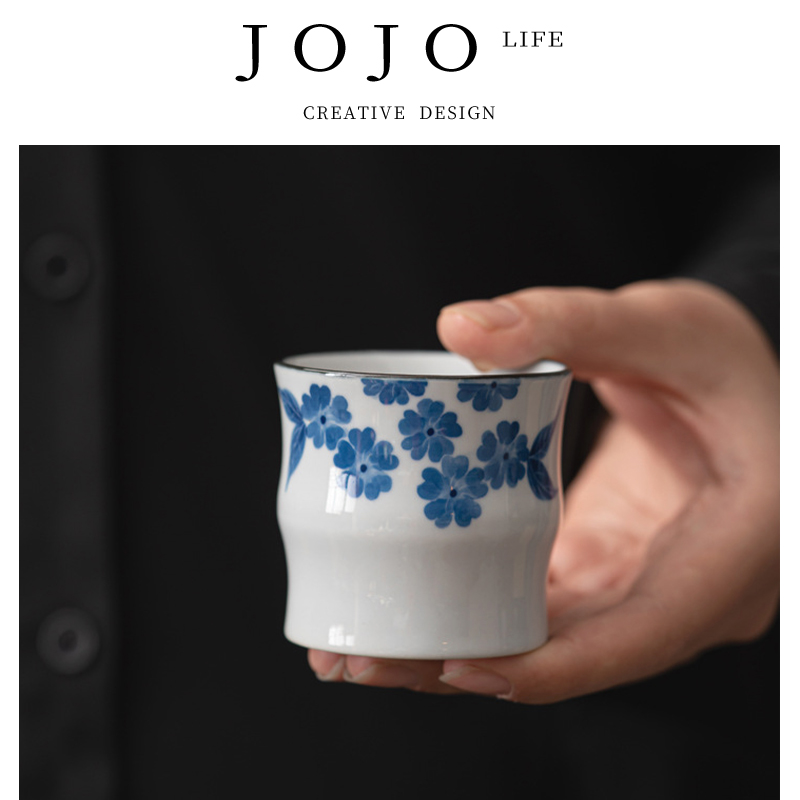 紫泉涧茶杯手绘海棠花主人杯陶瓷