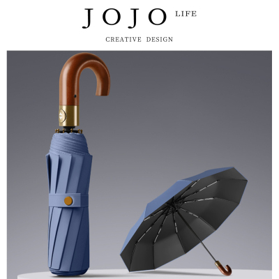JOJO'SLIFEPD伞黑晴胶骨勾折叠