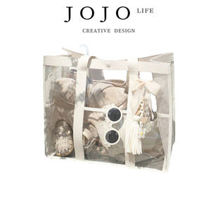 PD.prominent.简约透明PVC网纱沙滩包大容量 热杰 JOJO