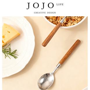 PD·Hanyu·餐具家用不锈钢木柄勺子尖头餐叉 羽生 JOJO