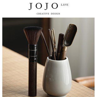 PD.紫泉涧.冰灰釉茶道六君子日式 JOJO 揣量 手工黑檀木