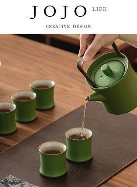 JOJO'S L. PD.紫泉涧.竹青釉一壶六杯茶具套组陶瓷茶壶 | 床梯