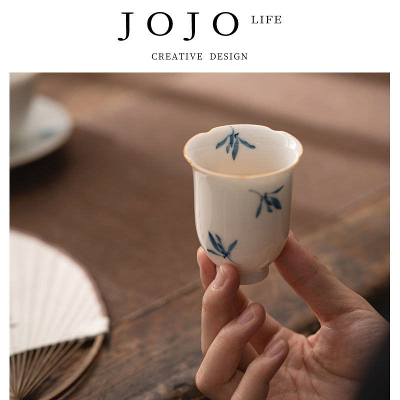 紫泉涧茶杯手绘蝴蝶兰品茗杯复古