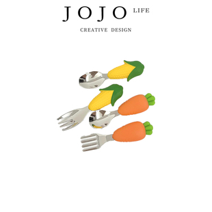 硅胶高颜值不锈钢婴幼儿辅食 JOJO PD.and.叉勺套装 玫而
