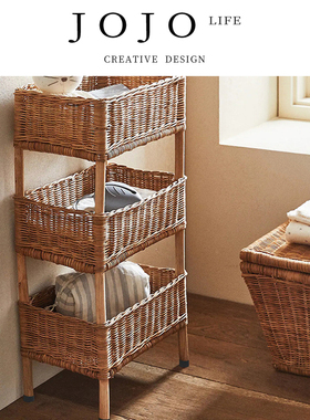 JOJO'S L. PD.width.落地藤编储物架民宿装饰杂物置物架 | 原来