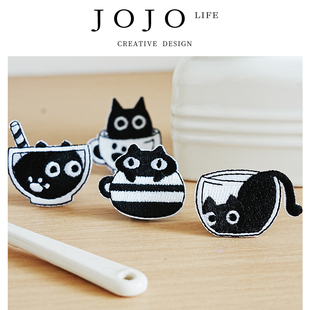 PD.Firm.粘贴款 日式 杯子猫猫可爱刺绣布贴装 墩实 JOJO 饰