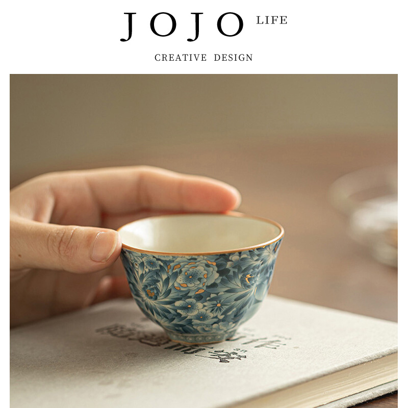 紫泉涧汝窑金万花陶瓷功夫小茶杯