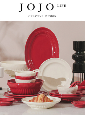JOJO'S L. PD.resign.碗喜庆碗碟家用红色陶瓷盘组合套装 | 辞和