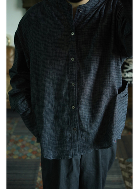 Secondorder SS24 Standcollar Shirt不规则格纹亚麻口袋立领衬衫