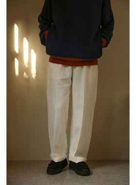 Secondorder SS22 Straight Pants 棉麻双褶复古高腰宽松直筒长裤
