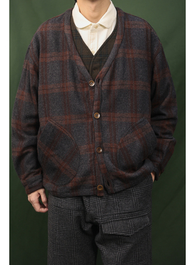 Secondorder FW24 Wool Collarless JKT复古毛料格纹无领开衫夹克