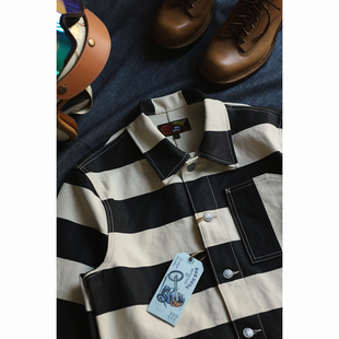 BOB DONG Striped Biker Jacket 16oz条纹帆布 机车夹克 三袋款