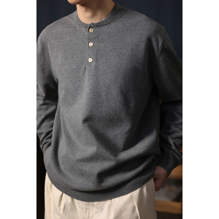 Henley T-shirt 纯色基础百搭打底 套头针织衫亨利领长袖T恤