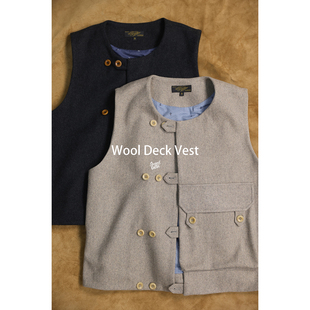 Secondorder SS26 Wool Deck Vest 复古无领毛呢双排扣口袋马甲