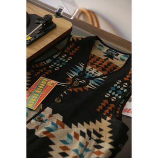 vest 美式 休闲 Folk 毛呢修身 totem 复古图腾 马甲背心 custom