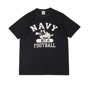 Navy Felix the cat/菲力猫 筒织无缝 美式休闲 复古短袖T恤 TEE