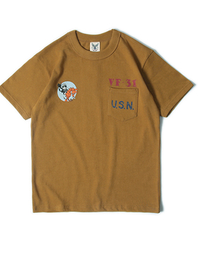 U.S.NAVY VF-31中队 FELIX/菲力猫 阿美咔叽 复古口袋短袖T恤 TEE