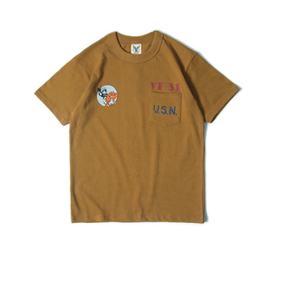 U.S.NAVY VF-31中队 FELIX/菲力猫 阿美咔叽 复古口袋短袖T恤 TEE