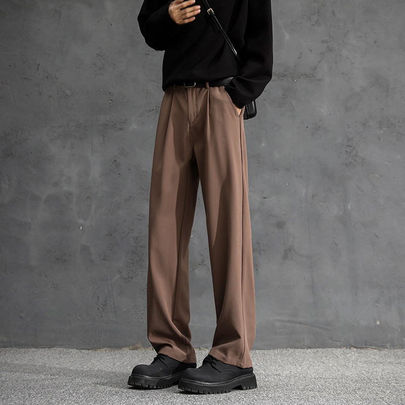 thumbnail for Black straight-leg loose trousers, boys' drape, high-end winter fleece slacks, American high-waisted suit pants