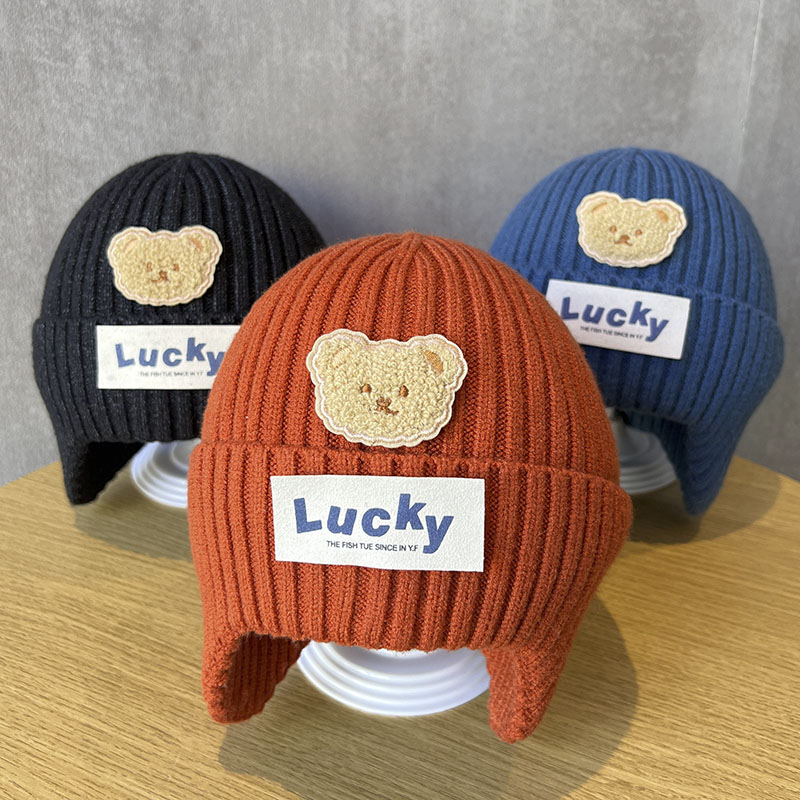 韩系小熊护耳针织毛线套头雷锋帽