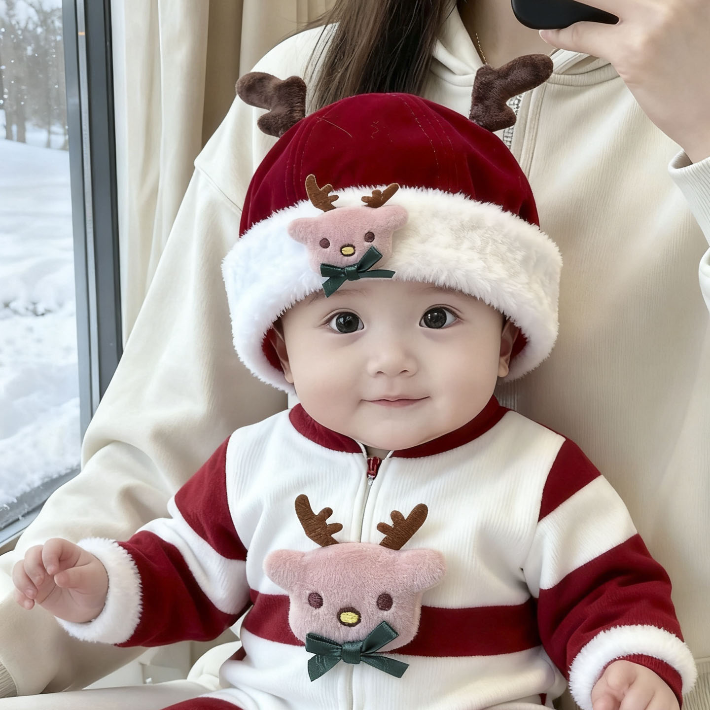 宝宝帽子圣诞地主帽冬季保暖防寒小孩红色新年周岁帽男女童瓜皮帽