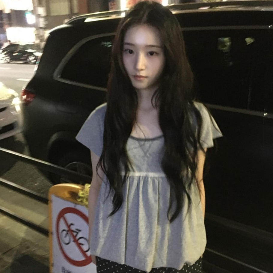 韩国代购直邮2026夏Daybin褶皱花边U领短袖T恤灰色甜美风设计感