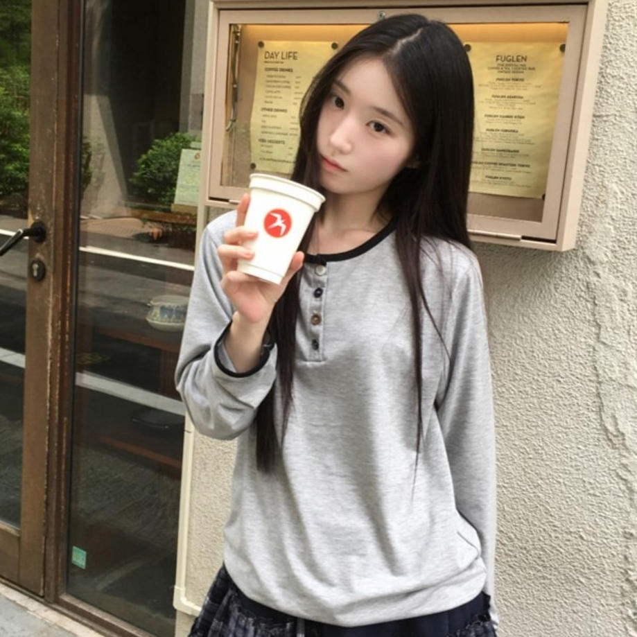韩国代购直邮2026秋Daybin宽松圆领长袖T恤女休闲内搭上衣慵懒风