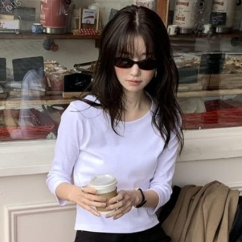韩国代购直邮2026秋Flily七分袖T恤女基础款修身打底衫氛围感上衣